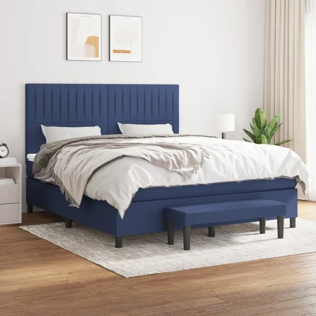 Κρεβάτι Boxspring με Στρώμα Μπλε 180x200 εκ. Υφασμάτινο 3136779