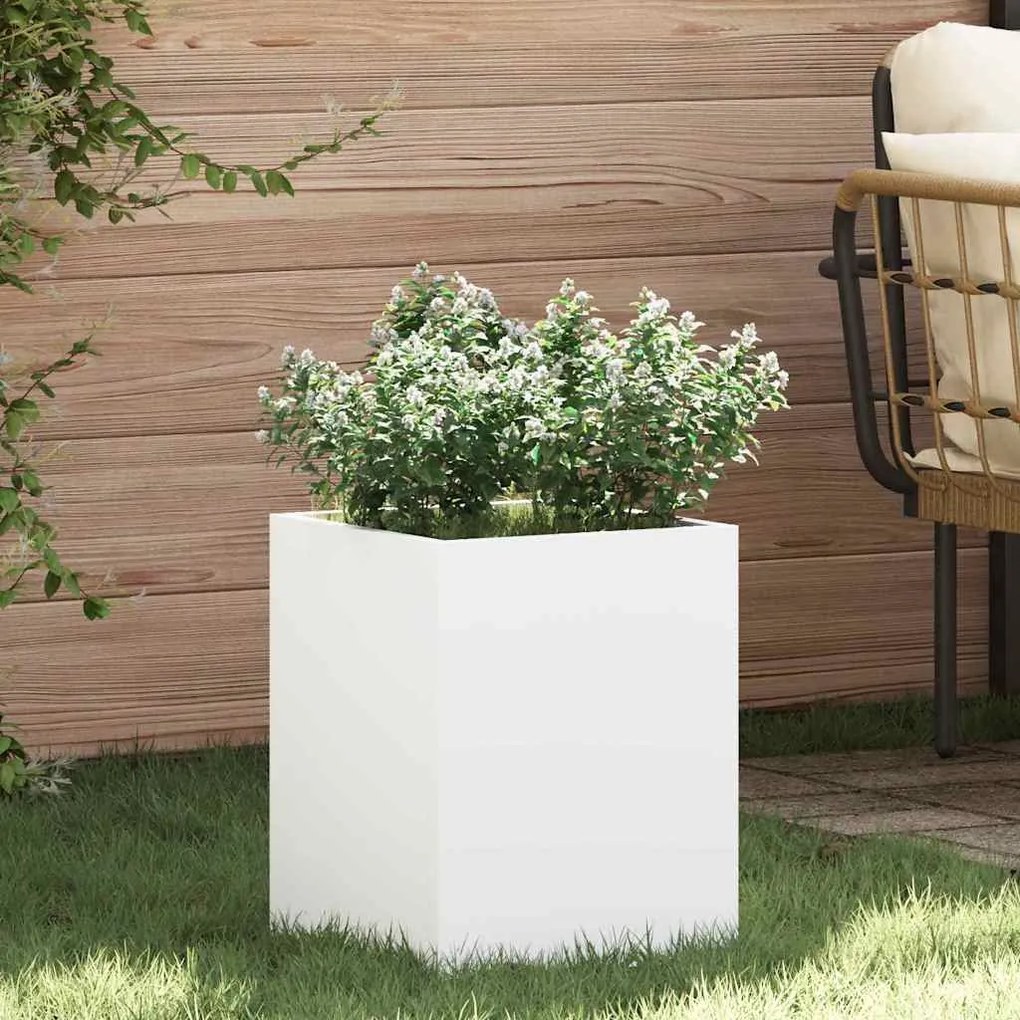 vidaXL Γλάστρα Κήπου Λευκό 32 x 32 x 40 εκ. Κρύα έλαση από χάλυβα