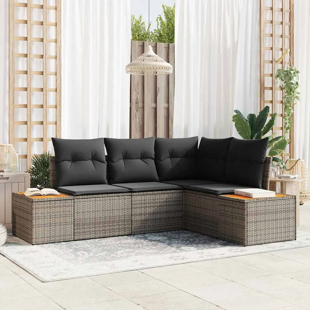 vidaXL Σετ Καναπέ Κήπου με μαξιλάρι 4 pcs Γκρι Πολυ ράταν