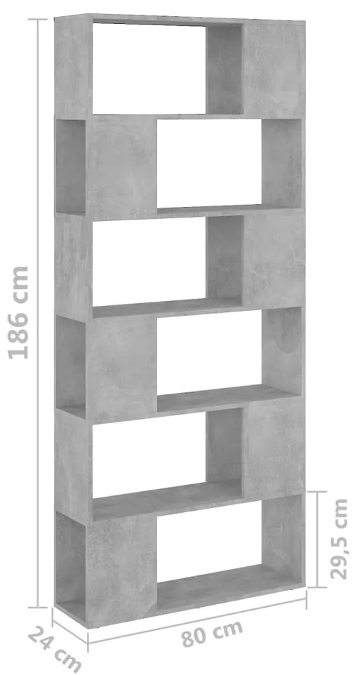 Βιβλιοθήκη/Διαχωρισ. Χώρου Γκρι Σκυρ. 80x24x186 εκ. Επεξ. Ξύλο 809156