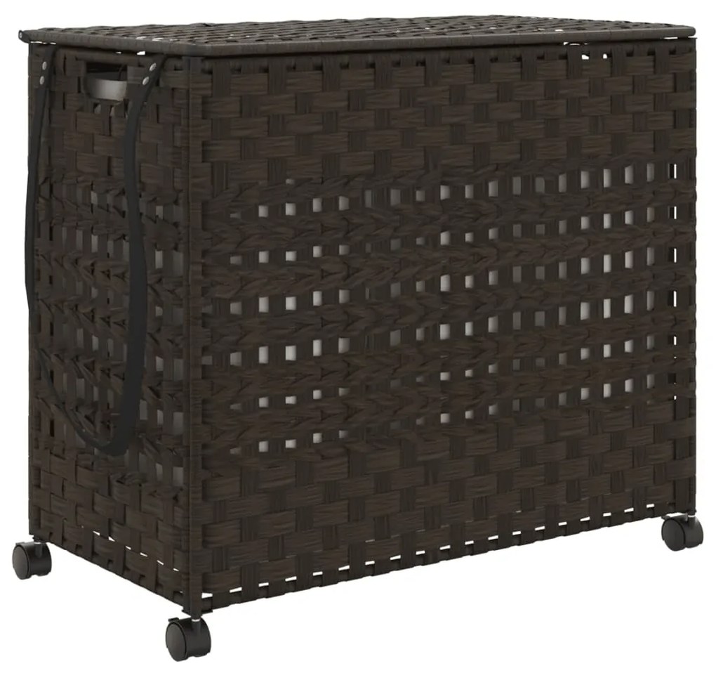 vidaXL Καλάθι Άπλυτων με Τροχούς Σκούρο Καφέ 66x35x60 εκ. από Ρατάν