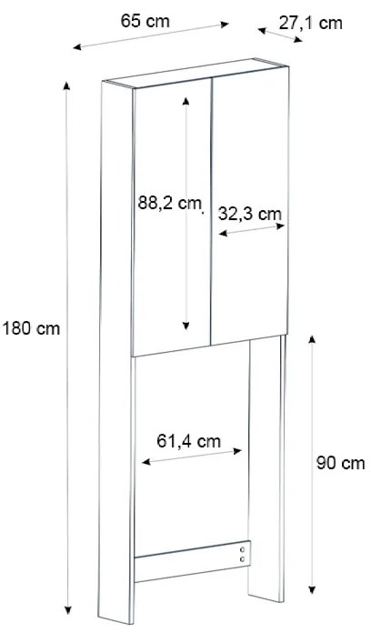 Έπιπλο πλυντηρίου Romme Megapap χρώμα μαύρο 65x27,1x180εκ.