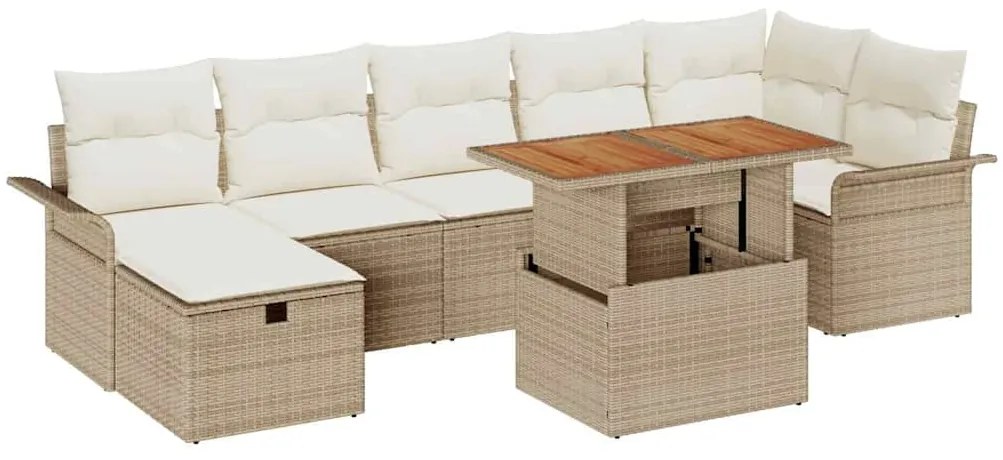 vidaXL Σετ Καναπέ Κήπου με μαξιλάρι 8 pcs Μπεζ Πολυ ράταν