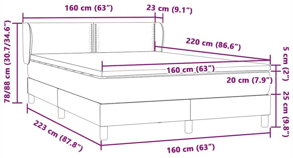 Box Spring Κρεβάτι με στρώμα Σκούρο γκρι 160x220 cm Βελούδινο - Γκρι