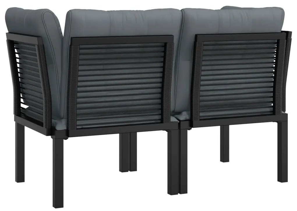 vidaXL Καρέκλες Κήπου Γωνιακές 2 τεμ. Μαύρο&amp;Γκρι Συνθ. Ρατάν με Μαξιλ.