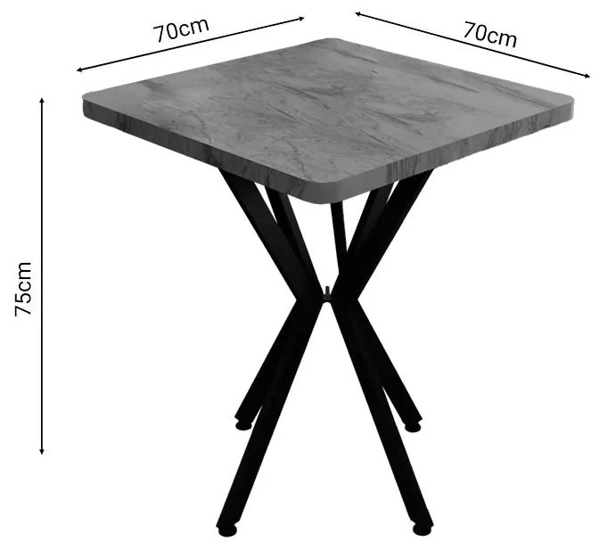 Τραπέζι Prestone λευκό μαρμάρου μελαμίνης-μαύρο μέταλλο 70x70x75εκ