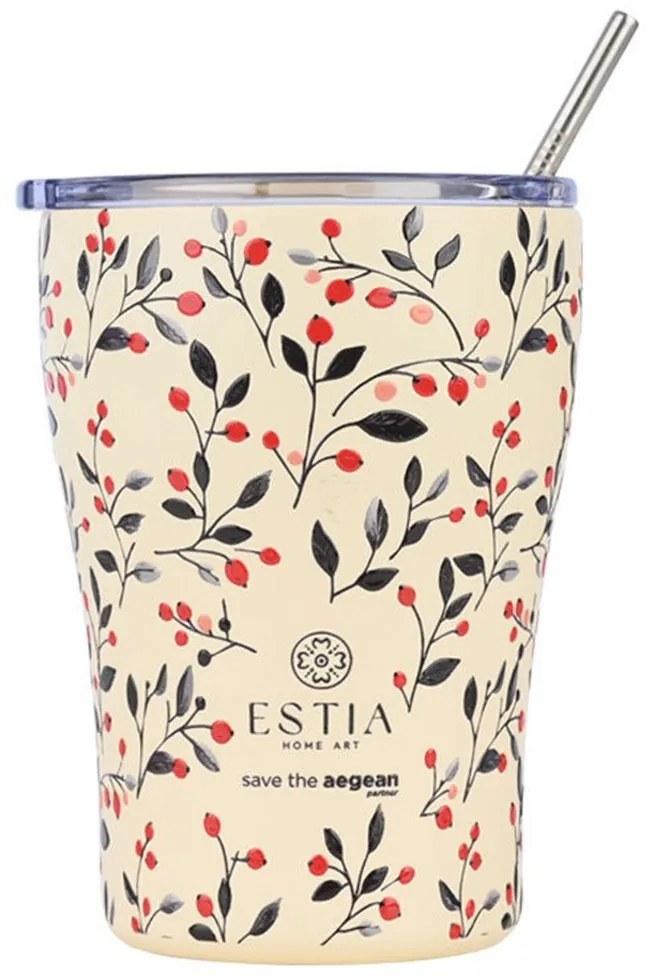Ποτήρι - Θερμός Με Καλαμάκι Bloom Beige Save The Aegean 01-31701 350ml Beige-Multi Estia