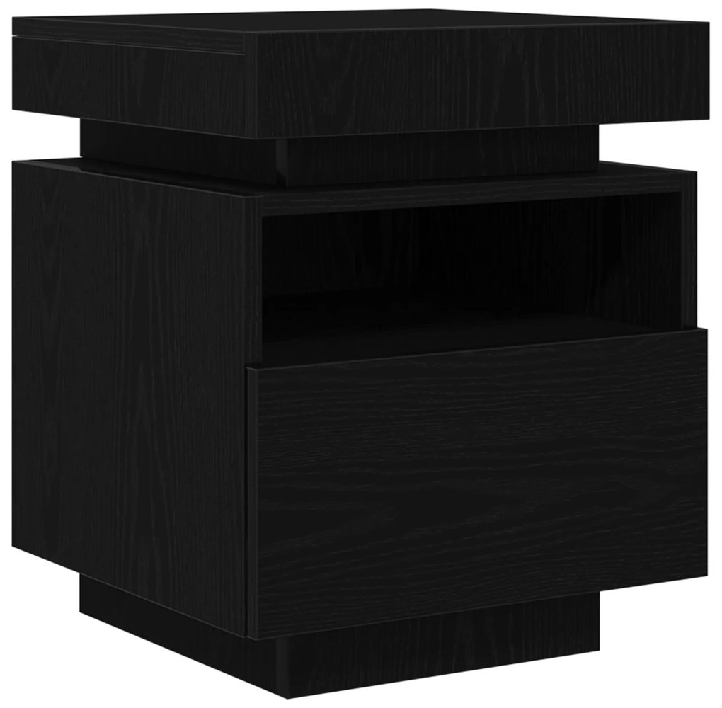 vidaXL Κομοδίνο με LED Φώτα Μαύρη Δρυς 40x39x48,5 εκ