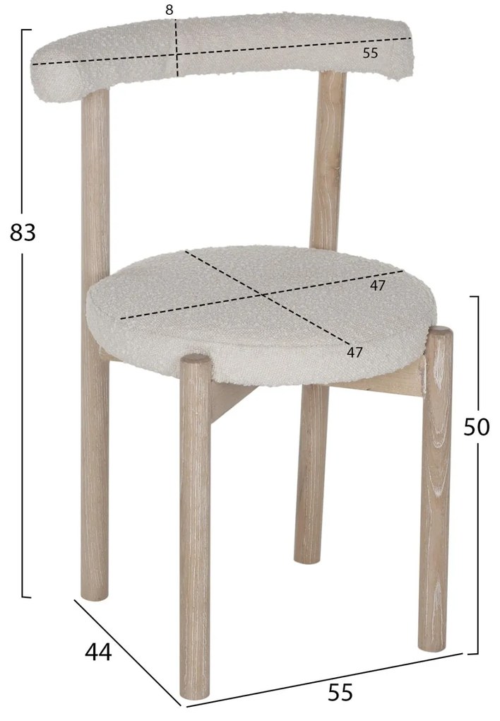 Καρέκλα Ξύλινη Οξιάς Σκελετό με Κάθισμα Υφασμάτινο Λευκό 55x44x83 εκ. 55x44x83 εκ.