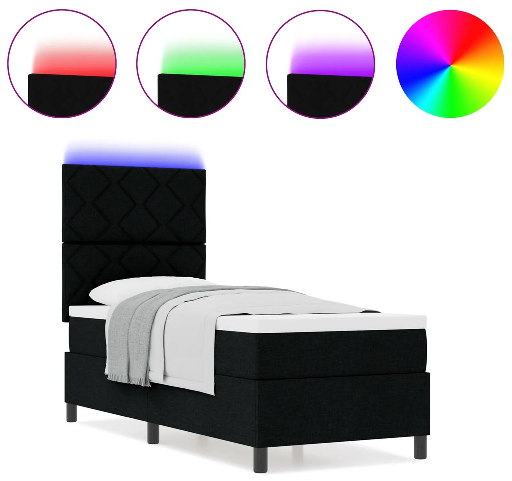 vidaXL Κρεβάτι με Αποθήκευση & Στρώμα & LED Μαύρο 80x200 εκ. Ύφασμα