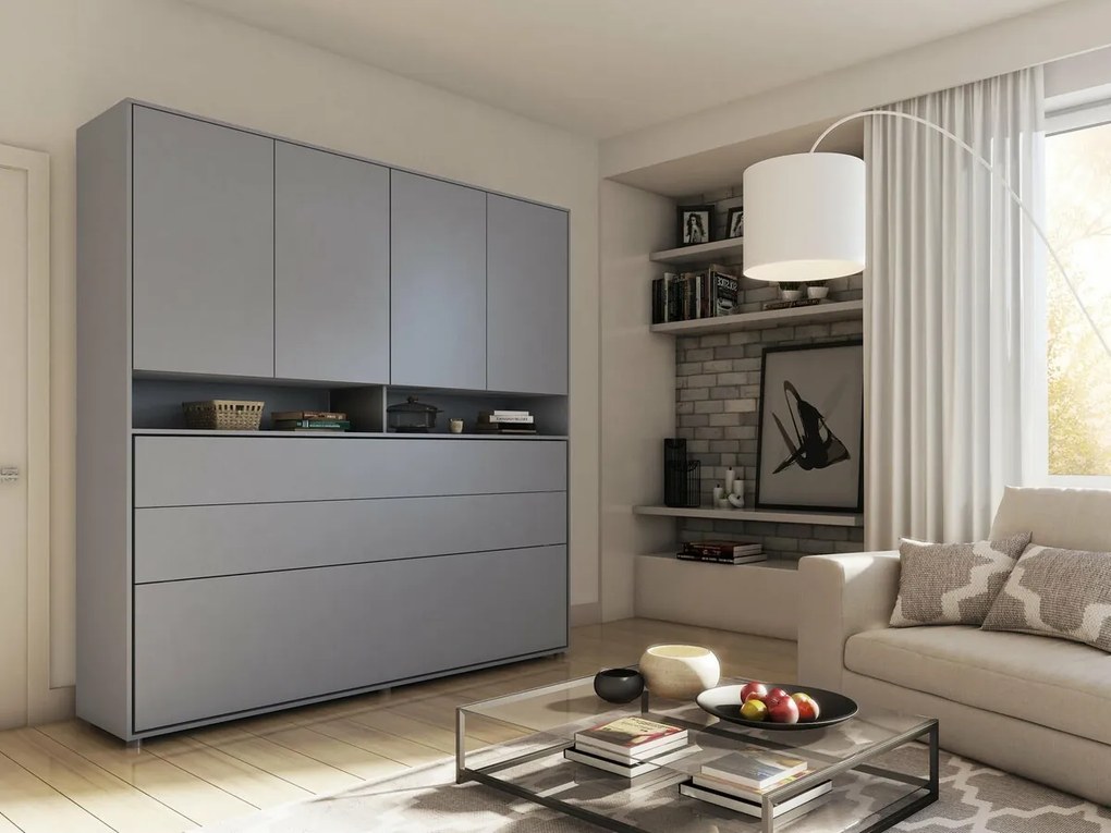 Σετ επίπλων Concept Pro Lenart AH144, Γκρι, Πλαστικοποιημένη μοριοσανίδα, Τάβλες για Κρεβάτι, 160x200, Ενιαίος, Με κρεβάτι, Με πρόσθετο εξοπλισμό