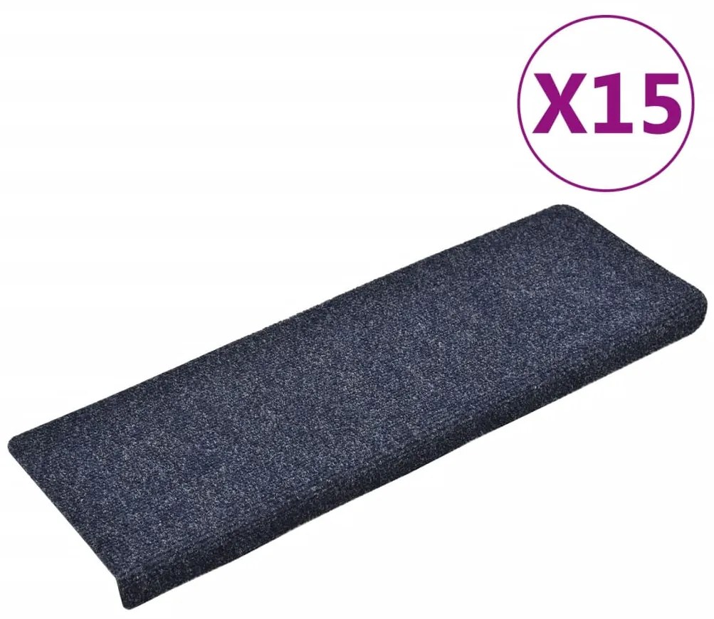 vidaXL Πατάκια Σκάλας 15 τεμ. Μπλε 65x21x4 εκ. Βελονιασμένο Ύφασμα