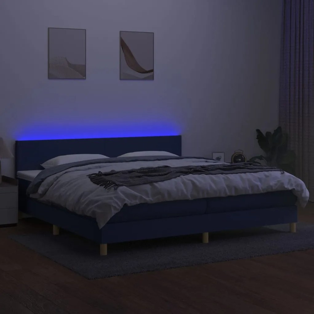 vidaXL Κρεβάτι Boxspring με Στρώμα & LED Μπλε 200x200 εκ. Υφασμάτινο