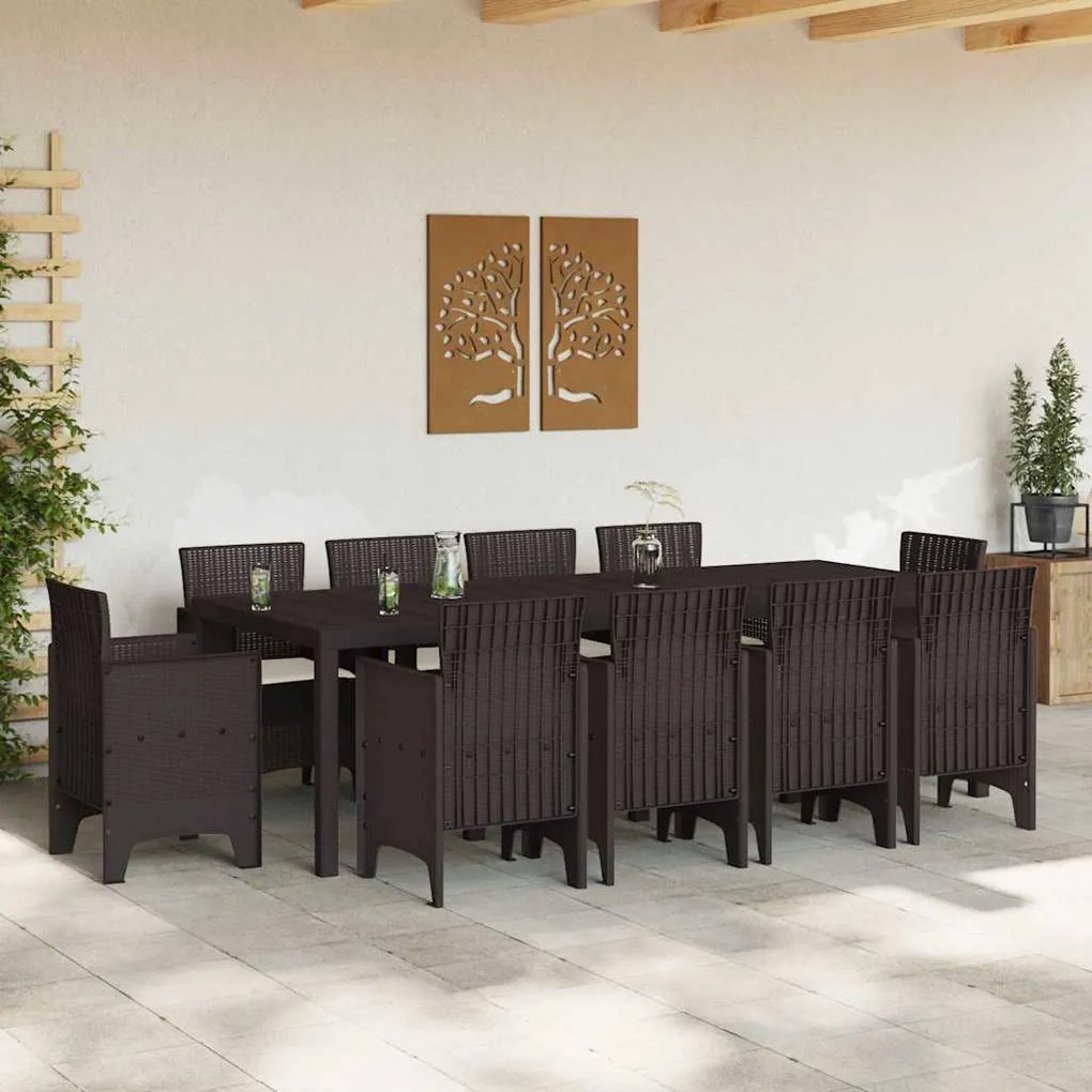 vidaXL Σέτ φαγητού για κήπο 11 pcs Καφέ Rattan Polt
