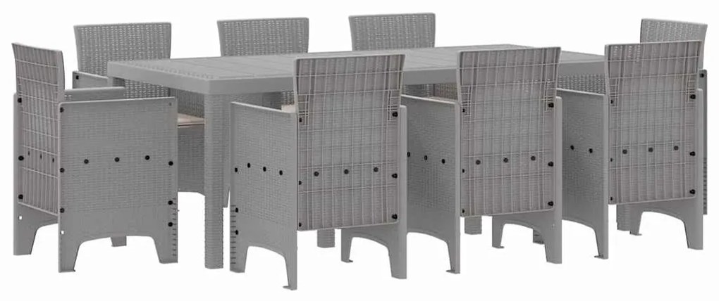vidaXL Σέτ φαγητού για κήπο 9 pcs Ανοιχτό γκρι Rattan Polt