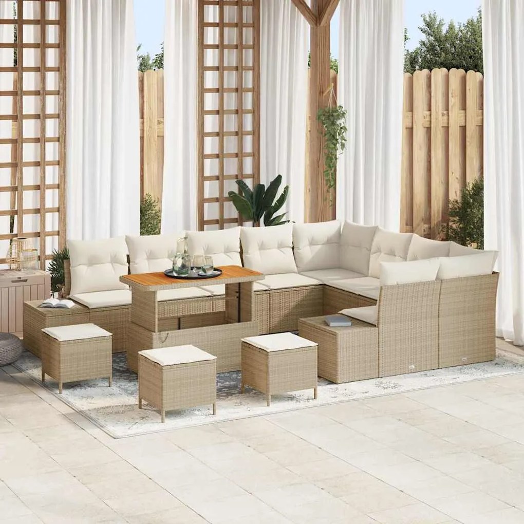 vidaXL Σετ Καναπέ Κήπου με αποθήκευση 13 pcs Μπεζ Πολυ ράταν