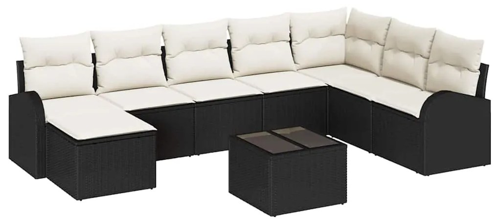 vidaXL Σετ Καναπέ Κήπου με μαξιλάρι 9 pcs Μαύρο Πολυ ράταν