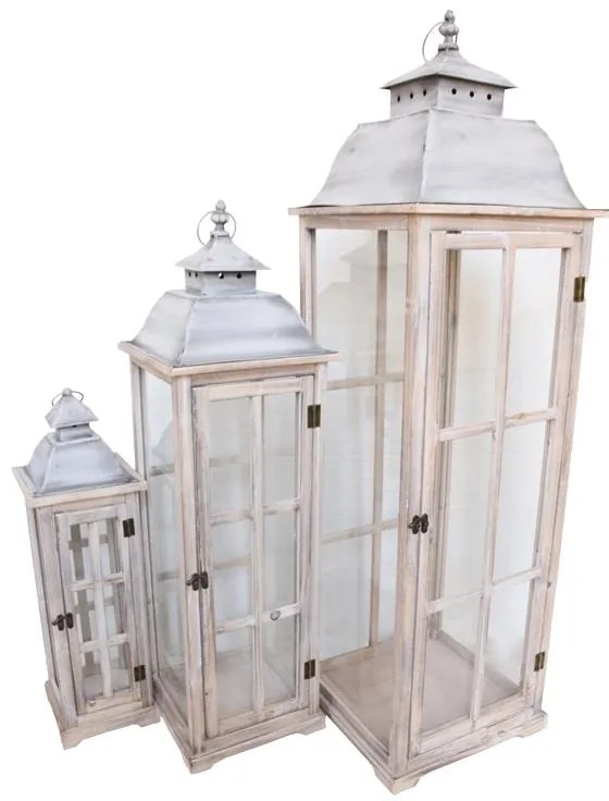 Φανάρι Columi Inart σετ 3τεμ αλουμίνιο σε φυσική απόχρωση 33x33x110.5 εκ.