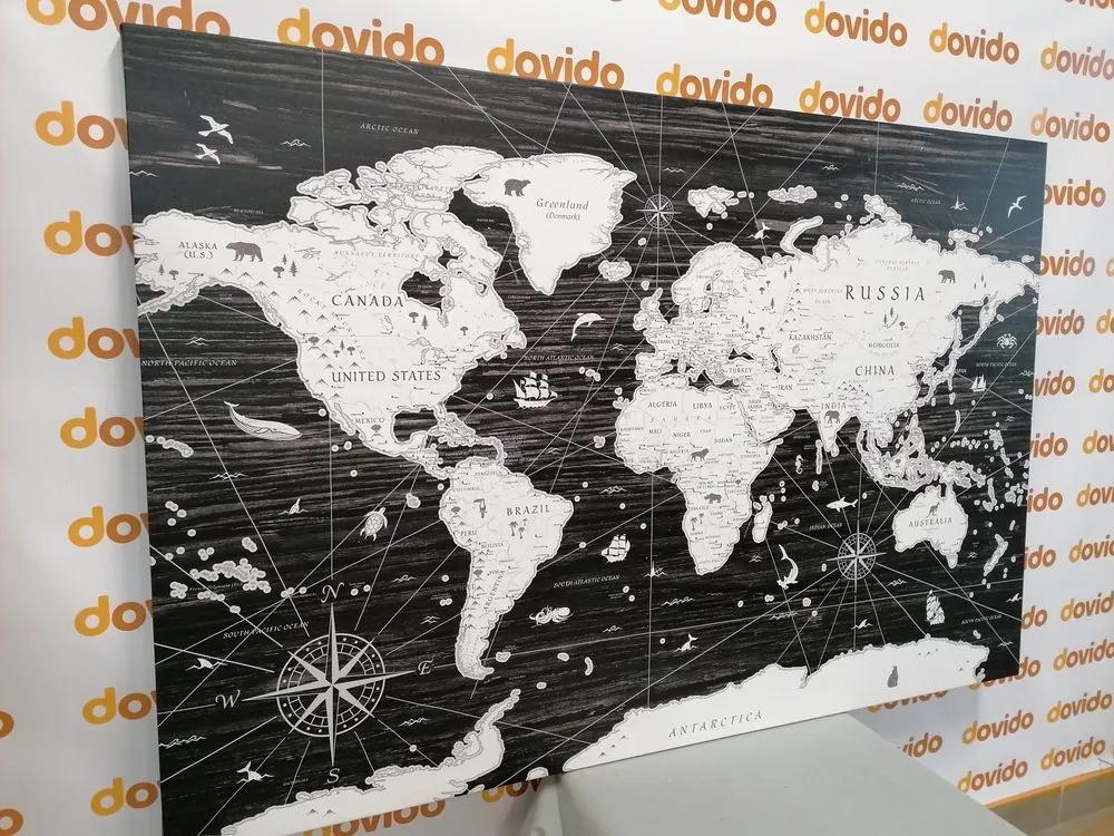 Εικόνα ασπρόμαυρο χάρτη σε ξύλινο φόντο - 90x60