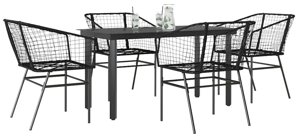 vidaXL Σετ Τραπεζαρίας Κήπου 5 Τεμαχίων Μαύρο Συνθετικό Ρατάν/Γυαλί