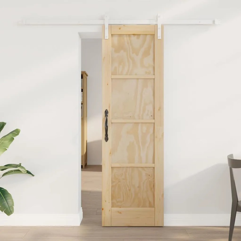 vidaXL Συρόμενη Πόρτα με Σετ Αξεσουάρ 61x198.5 εκ. Στερεό Ξύλο Πεύκου