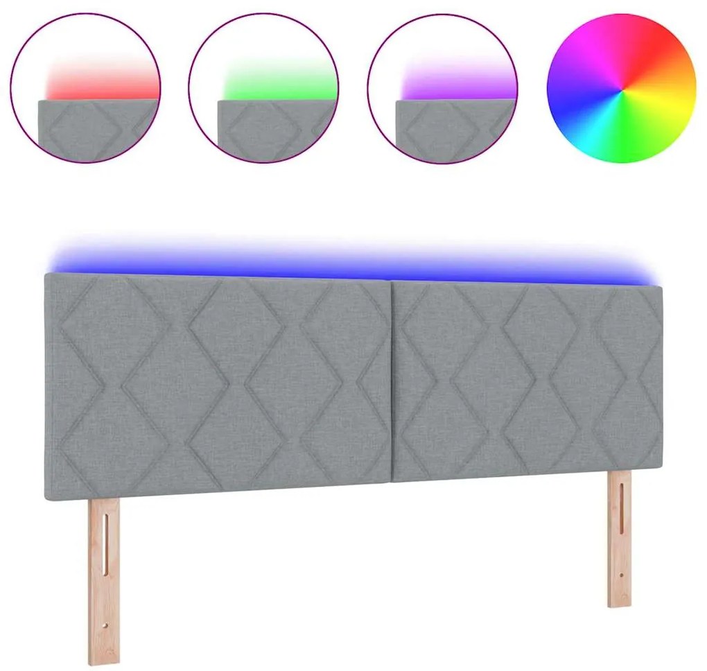 vidaXL Κεφαλάρι με φώτα λωρίδας LED Ανοιχτό γκρι 144 cm ύφασμα