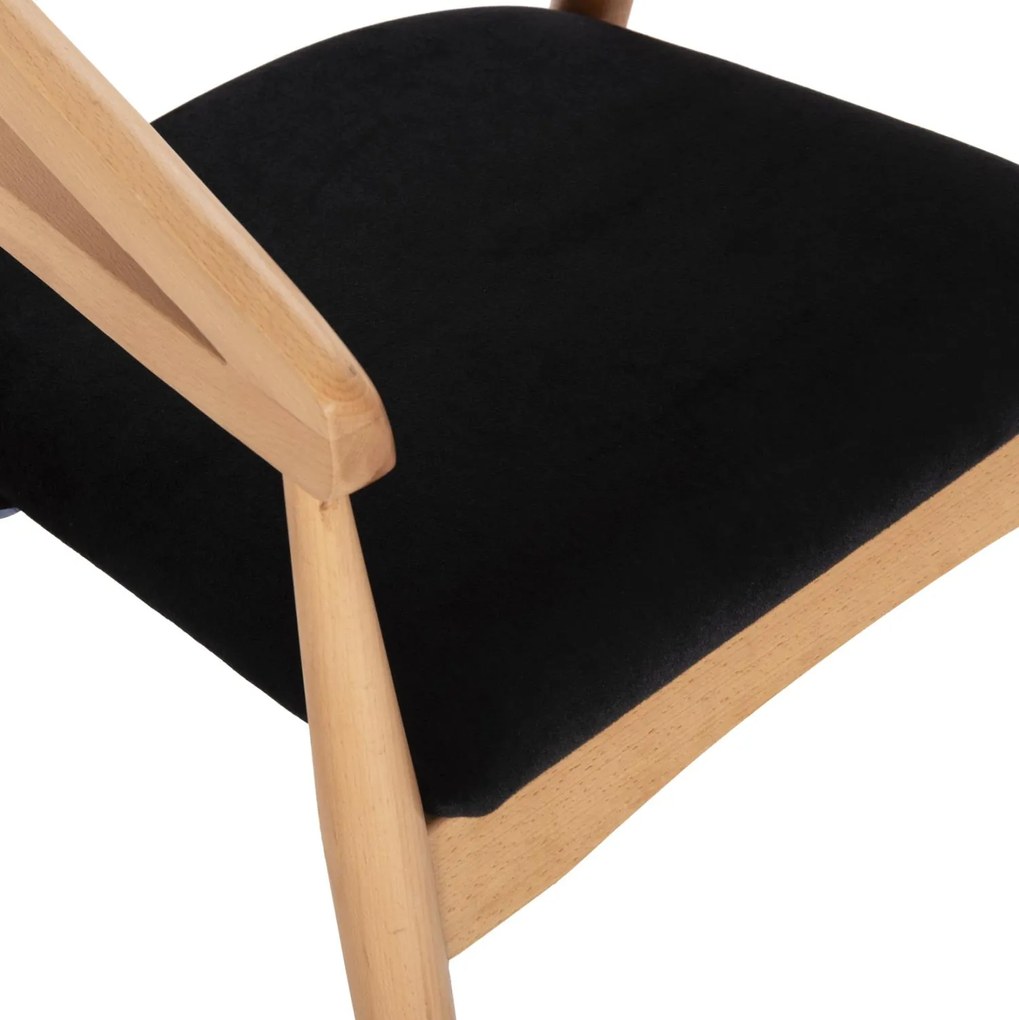 Πολυθρόνα KOMODUS Ξύλο Οξιάς με Rattan και Μαύρο ύφασμα 55x49x80Υεκ. 6αδα 55x49x80 εκ.