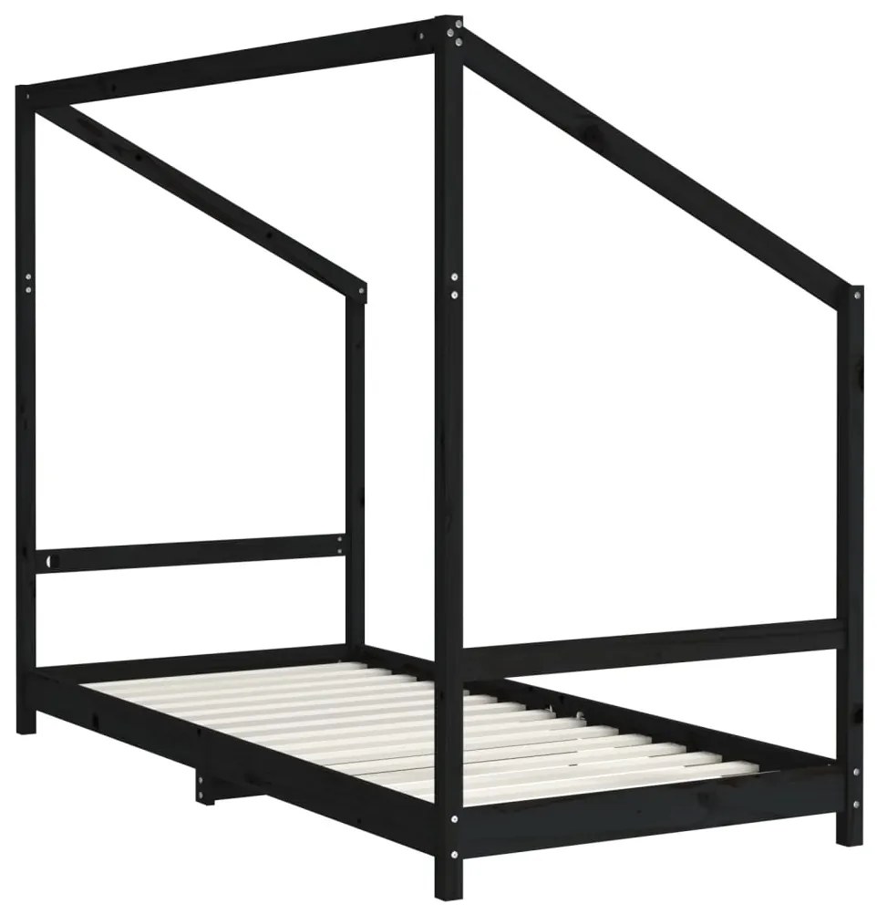 vidaXL Πλαίσιο Παιδικού Κρεβατιού Μαύρο 2x(90x190)εκ Μασίφ Ξύλο Πεύκου