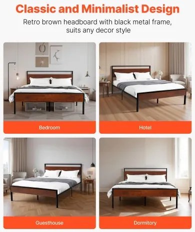 VEVOR Full Size Metal Platform Bed Frame with Headboard &amp; Under-Bed Storage 14in