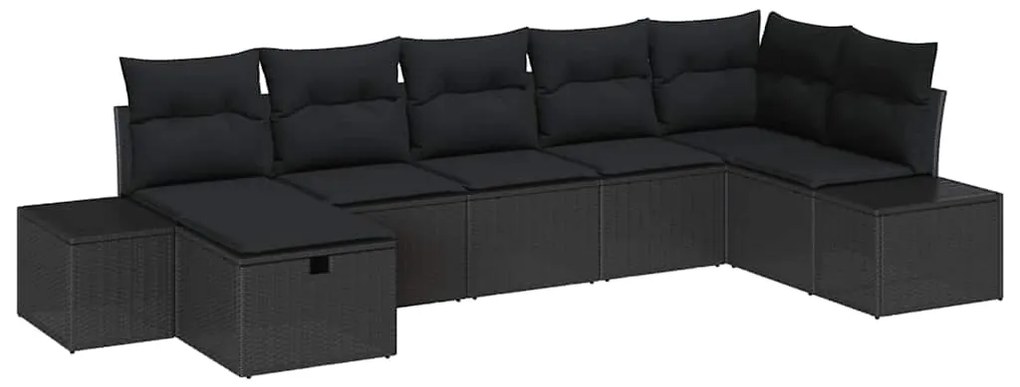 vidaXL Σετ Καναπέ Κήπου με μαξιλάρι 7 pcs Μαύρο Πολυ ράταν
