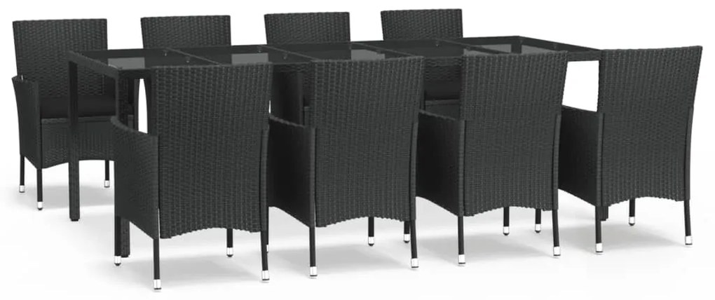 vidaXL Σετ Τραπεζαρίας Κήπου 9 τεμ Μαύρο από Συνθ. Ρατάν με Μαξιλάρια