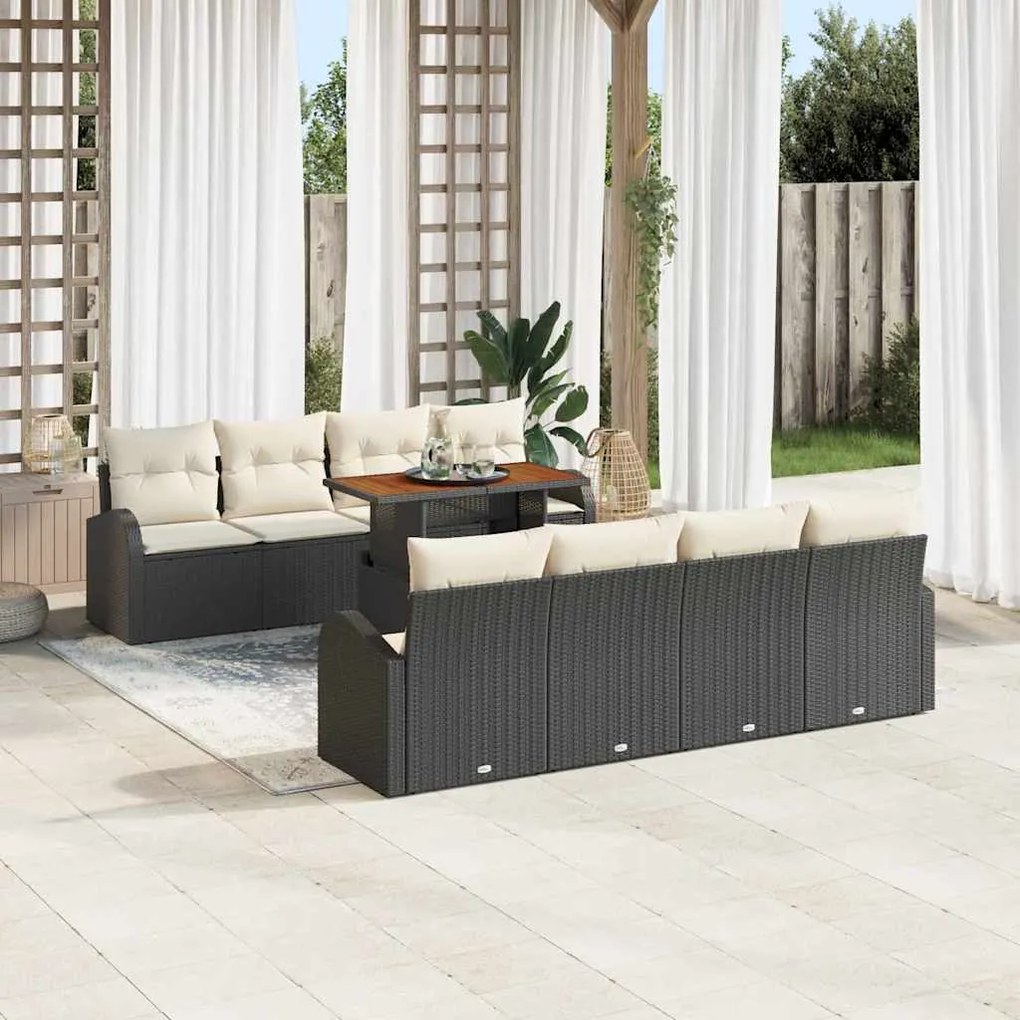 vidaXL Σετ Καναπέ Κήπου 7 pcs Μαύρο και κρεμ 100 x 55 x 73 εκ