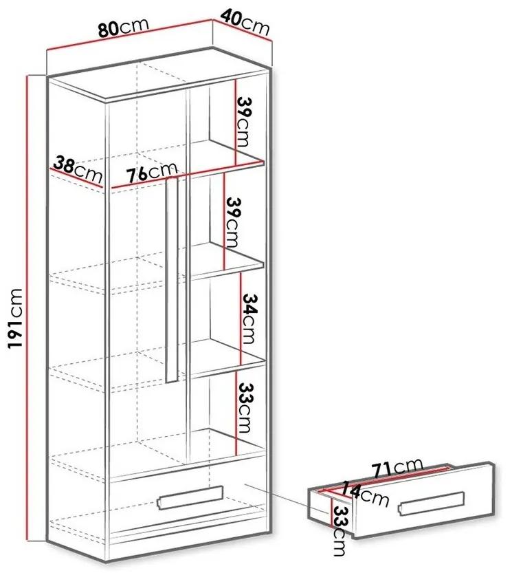 Βιβλιοθήκη Akron J104, Με συρτάρια, Με πόρτες, Πλαστικοποιημένη μοριοσανίδα, Ο αριθμός των θυρών: 1, Αριθμός συρταριών: 1, 191x80x40cm, 61 kg