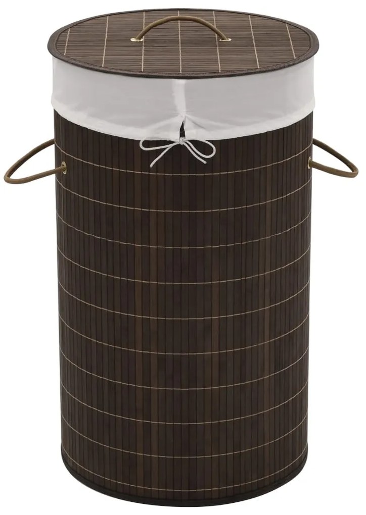 vidaXL Καλάθι Απλύτων Στρογγυλό Σκούρο Καφέ από Μπαμπού