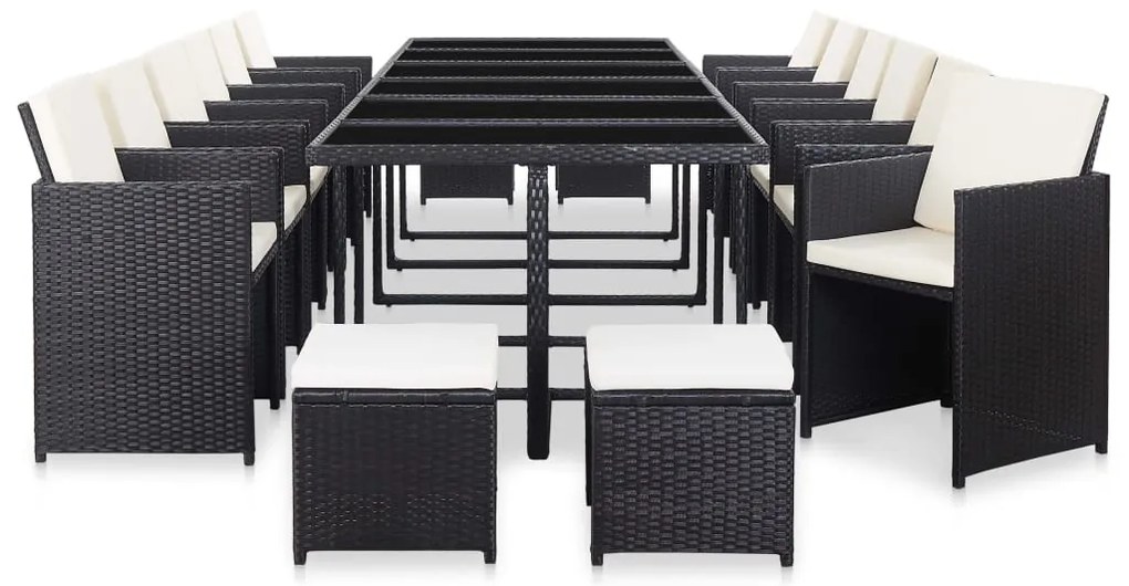 vidaXL Σετ Τραπεζαρίας Εξ. Χώρου 17 τεμ Μαύρο Συνθ. Ρατάν με Μαξιλάρια