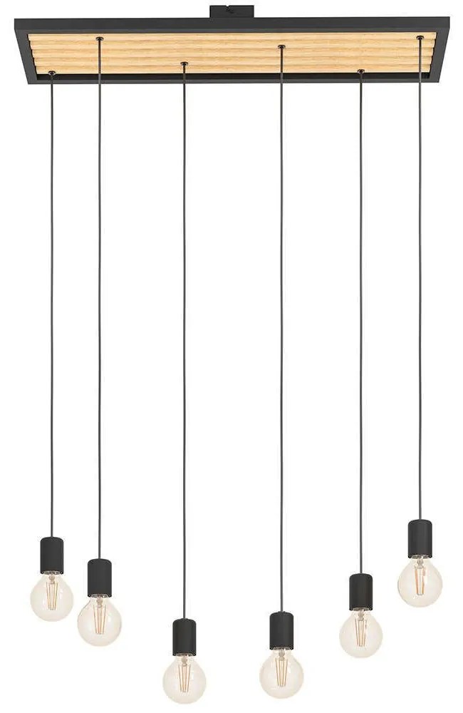 Φωτιστικό Οροφής Consett 43725 78x25x110cm 6xΕ27 40W Black-Brown Eglo Steel,Wood