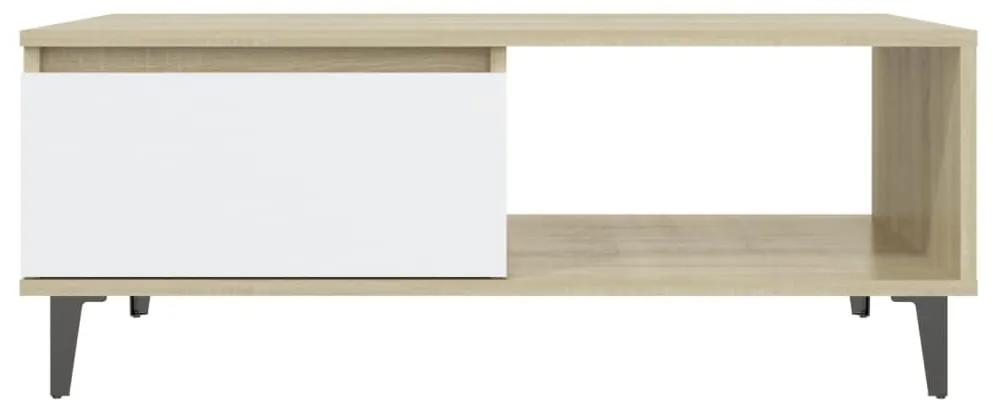 Τραπεζάκι Σαλονιού Λευκό/Sonoma Δρυς 90x60x35 εκ. Μοριοσανίδα - Λευκό