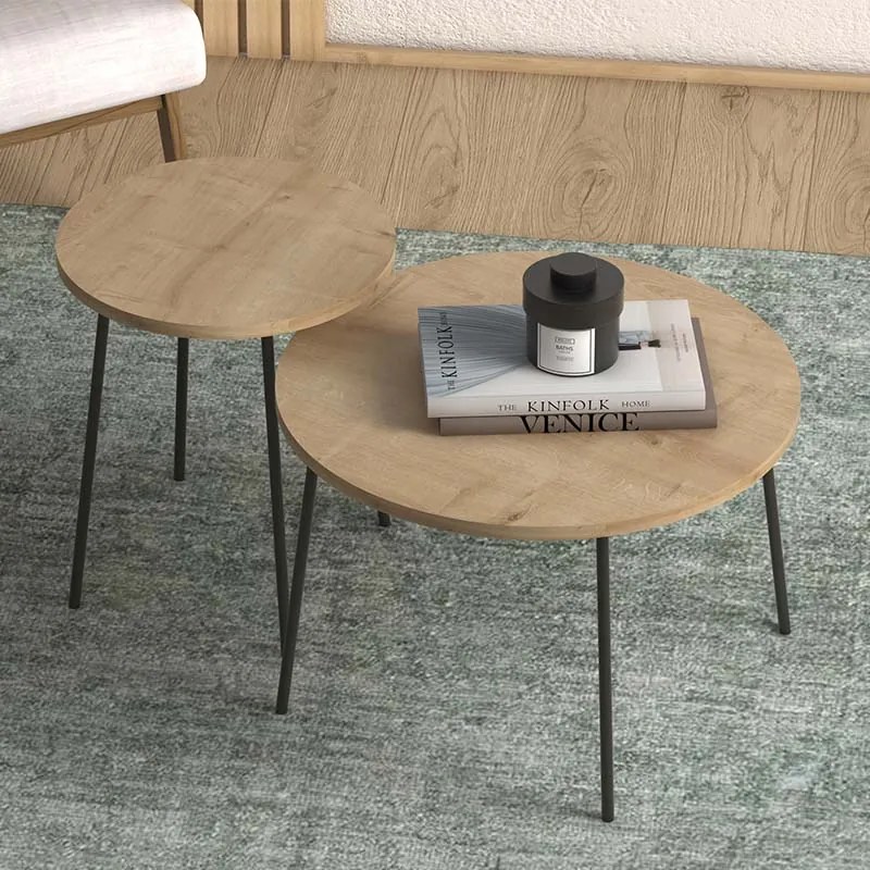 Σετ τραπεζάκια σαλονιού Select Megapap 2 τμχ. χρώμα oak 60x60x47εκ.