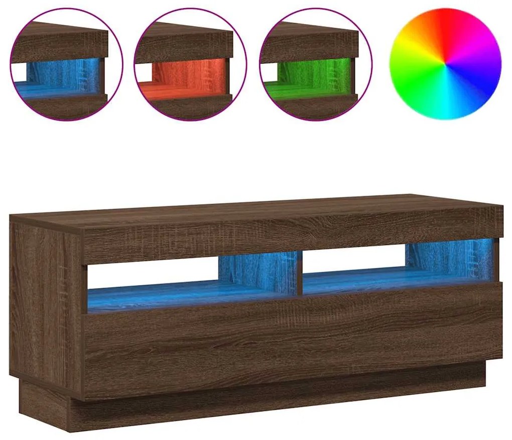 vidaXL Έπιπλο Τηλεόρασης με LED Καφέ Δρυς 100x35x40 εκ.