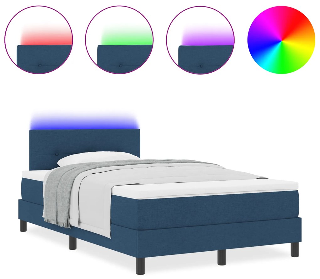 vidaXL Κρεβάτι με Ελατήριο και Στρώμα & LED Μπλε 120x200 εκ. Ύφασμα