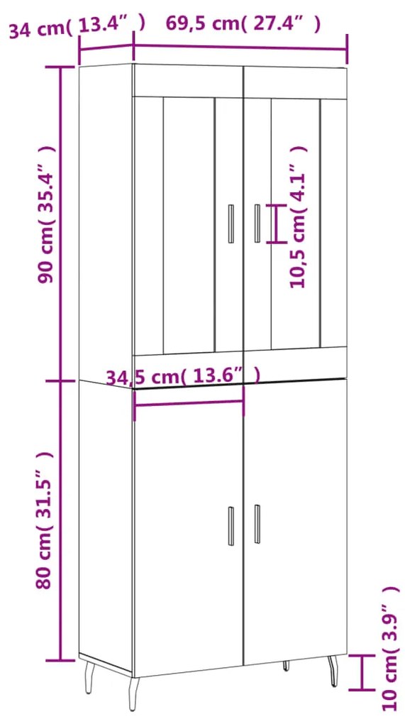 Ντουλάπι Γκρι Sonoma 69,5 x 34 x 180 εκ. Επεξεργασμένο Ξύλο - Γκρι