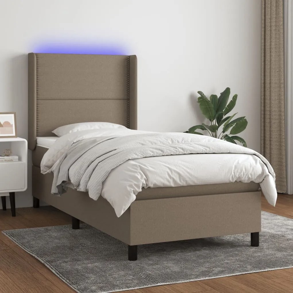 vidaXL Κρεβάτι Boxspring με Στρώμα &amp; LED Taupe 90x190 εκ. Υφασμάτινο