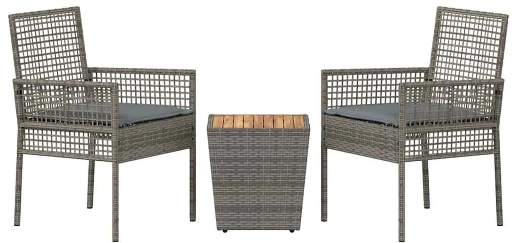 vidaXL Σετ Μπιστρό Κήπου 3 pcs Γκρι συνθετικό ρατάν