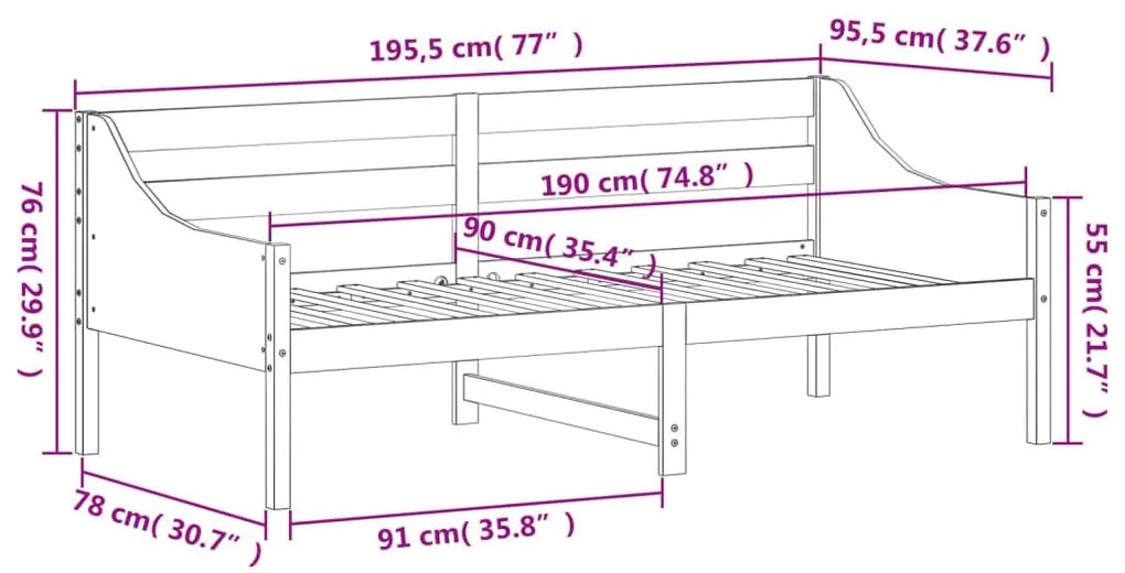 Καναπές Κρεβάτι Χωρίς Στρώμα 90x190 εκ. Μασίφ Ξύλο Πεύκου - Καφέ