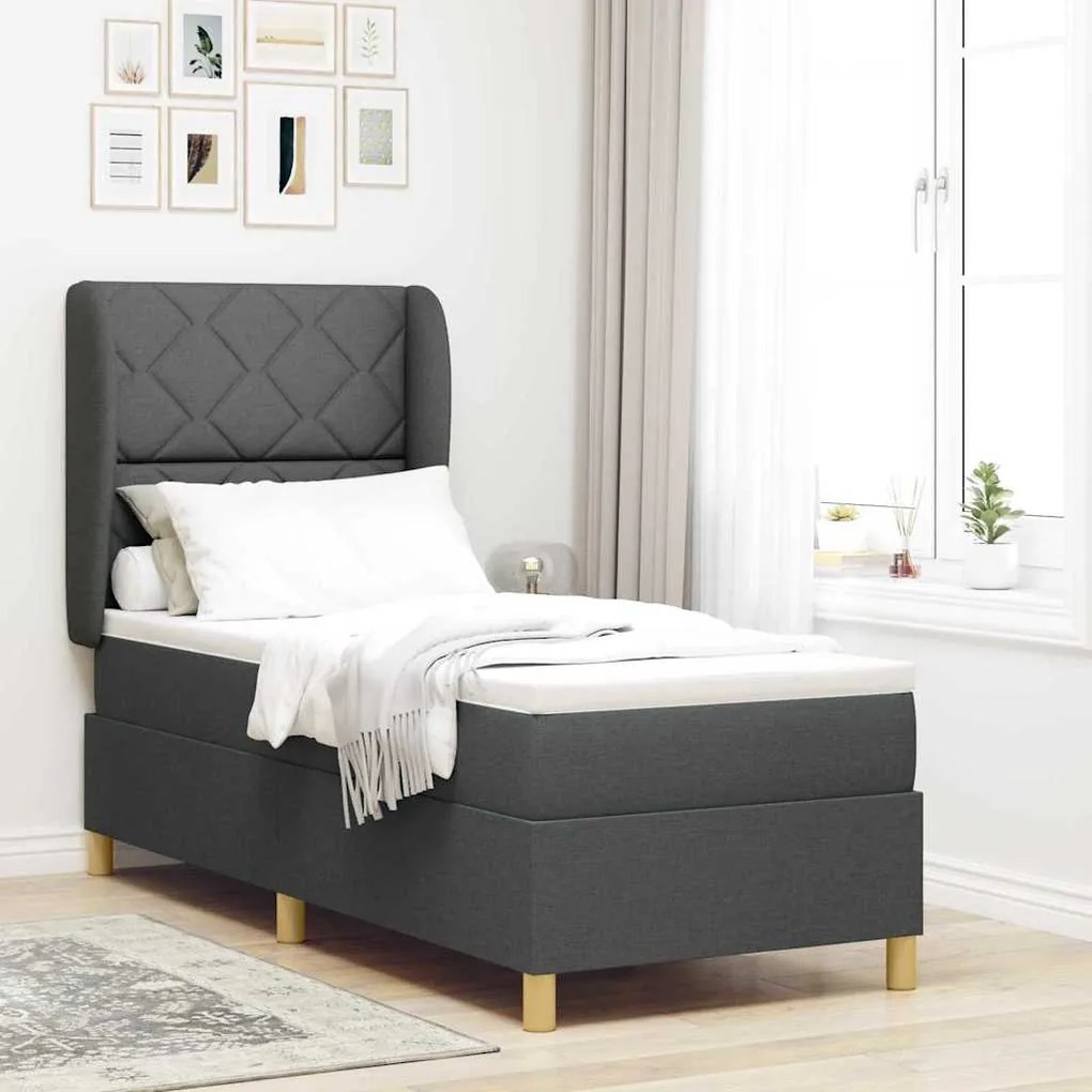 vidaXL Κρεβάτι Box Spring με Στρώμα Σκοτεινό Γκρι 80x200 εκ Υφασμάτινο