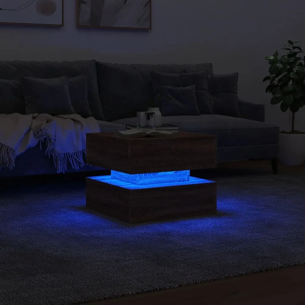vidaXL Τραπεζάκι Σαλονιού με LED Καφέ Δρυς 50 x 50 x 40 εκ.