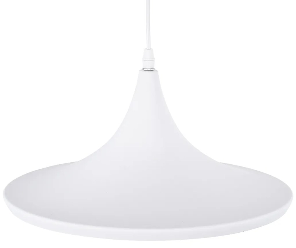 GloboStar® SHANGHAI WHITE 01026-B Μοντέρνο Κρεμαστό Φωτιστικό Οροφής Μονόφωτο 1 x E27 Λευκό Μεταλλικό Καμπάνα Φ37 x Υ17cm