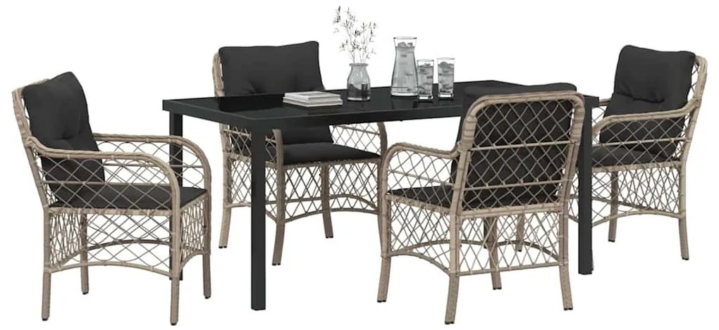 vidaXL Σέτ φαγητού για κήπο με μαξιλάρι 5 pcs Ανοιχτό γκρι Πολυ ράταν