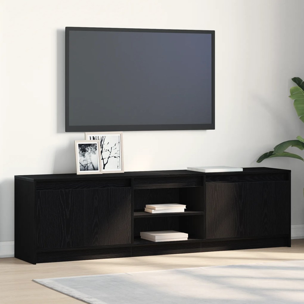 vidaXL Ντουλάπι TV με φώτα λωρίδας LED με αποθήκευση με πόρτα Μαύρο 182 x 34 x 50 εκ.