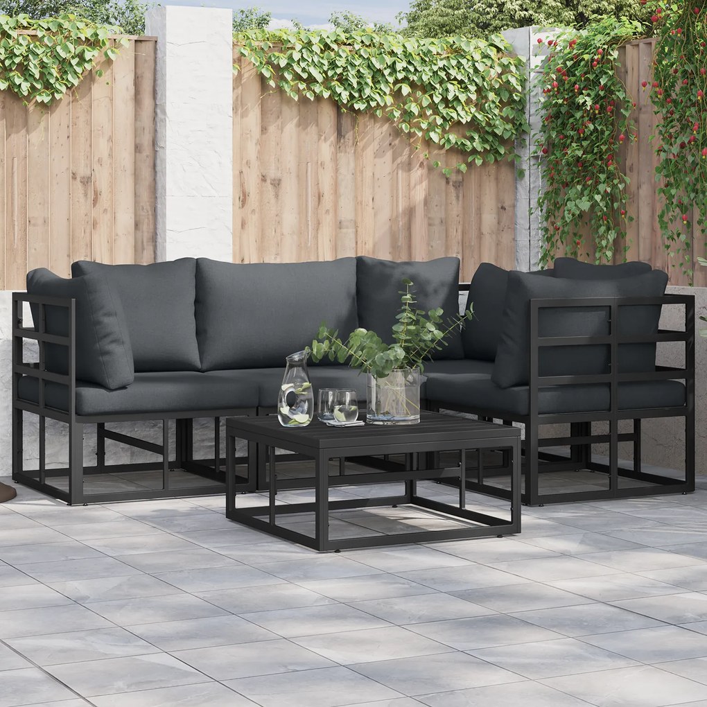 vidaXL Σετ Καναπέ Κήπου 4 pcs Μαύρο 213 x 143 x 71 εκ. Αλουμίνιο